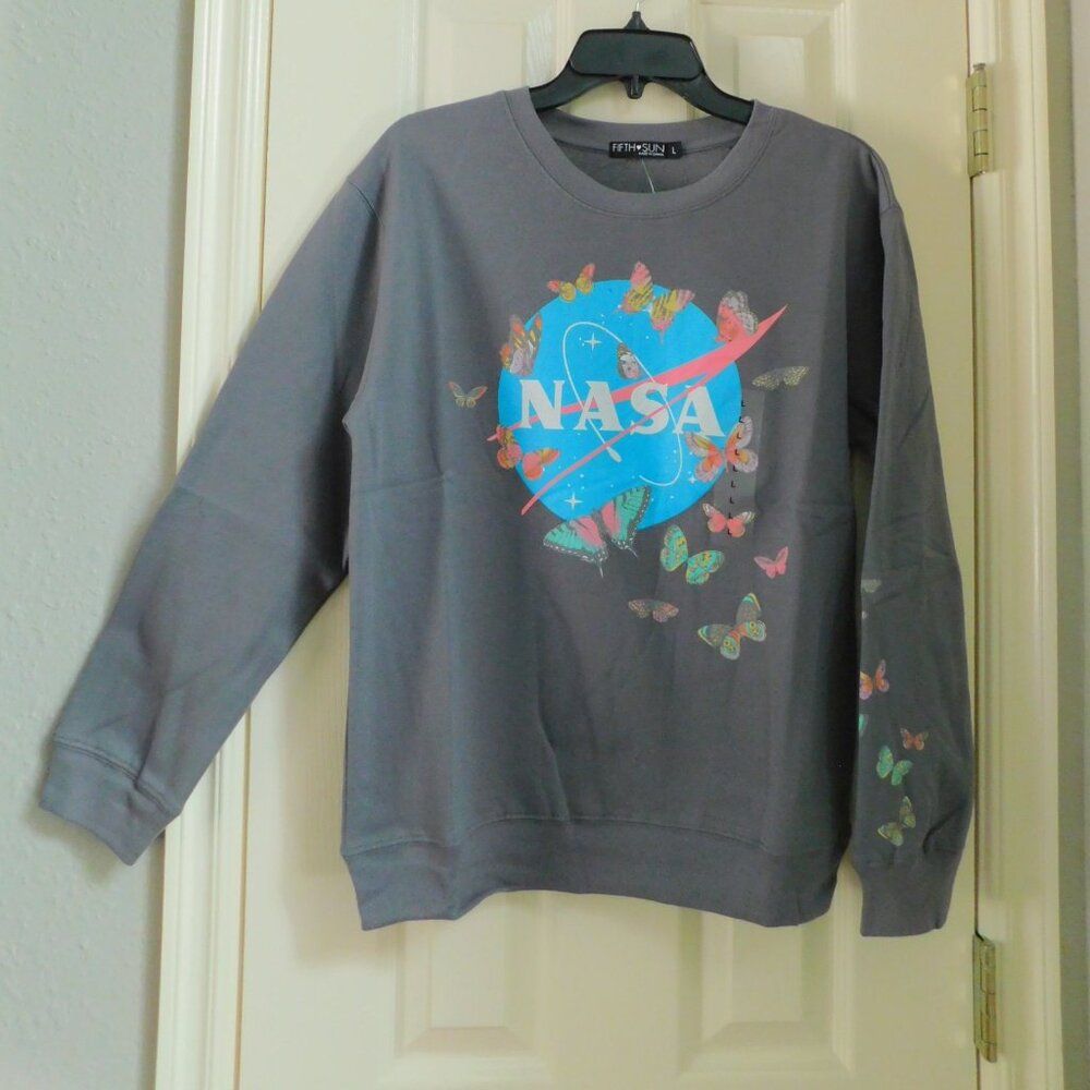 FIFTH SUN Womens NASA Long Sleeve Sweatshirt Charcoal Juniors Large NEW